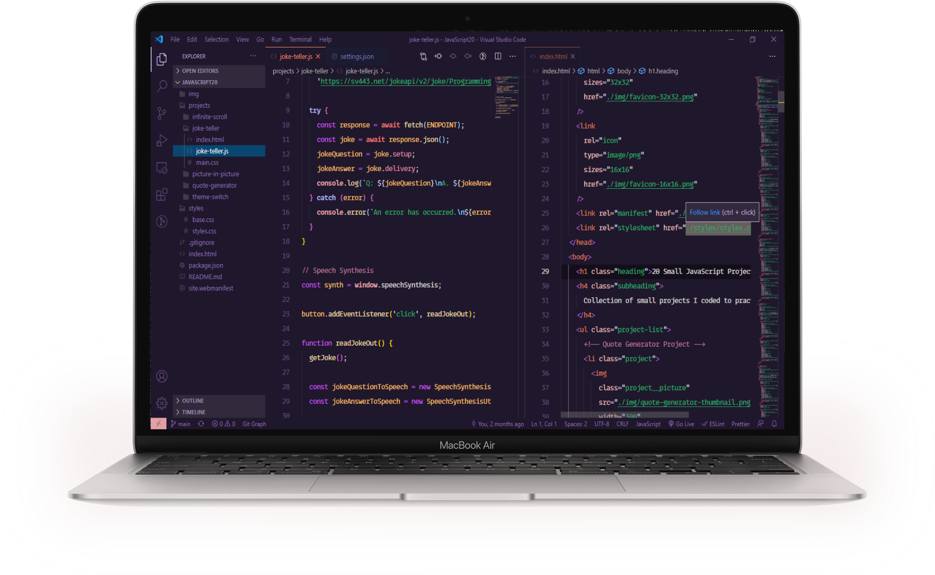 Snapshot of VS Code on a Macbook